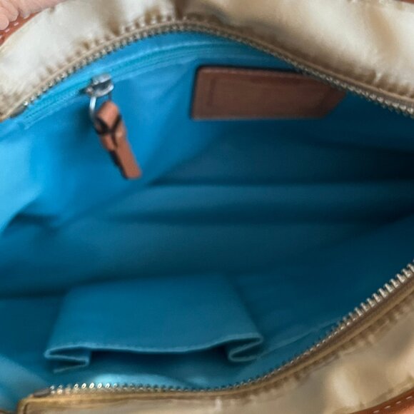 Rare Vintage Coach Sateen Leather Gold interior Blue interior Satchel Handbag - Picture 5 of 7